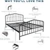 imageNovogratz Bushwick King Bed Frame Metal with Slightly Triangular Headboard Inset Spindles Adjustable Base for Storage No Box Spring Needed Gunmetal GreyBlack
