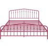 imageNovogratz Bushwick King Bed Frame Metal with Slightly Triangular Headboard Inset Spindles Adjustable Base for Storage No Box Spring Needed Gunmetal GreyHot Pink