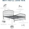 imageNovogratz Bushwick King Bed Frame Metal with Slightly Triangular Headboard Inset Spindles Adjustable Base for Storage No Box Spring Needed Gunmetal GreyGrey