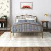 imageNovogratz Bushwick King Bed Frame Metal with Slightly Triangular Headboard Inset Spindles Adjustable Base for Storage No Box Spring Needed Gunmetal GreyGold