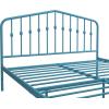 imageNovogratz Bushwick King Bed Frame Metal with Slightly Triangular Headboard Inset Spindles Adjustable Base for Storage No Box Spring Needed Gunmetal GreySea Blue