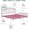 imageNovogratz Bushwick King Bed Frame Metal with Slightly Triangular Headboard Inset Spindles Adjustable Base for Storage No Box Spring Needed Gunmetal GreyHot Pink