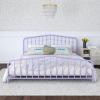 imageNovogratz Bushwick King Bed Frame Metal with Slightly Triangular Headboard Inset Spindles Adjustable Base for Storage No Box Spring Needed Gunmetal GreyLavender