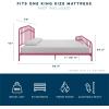 imageNovogratz Bushwick King Bed Frame Metal with Slightly Triangular Headboard Inset Spindles Adjustable Base for Storage No Box Spring Needed Gunmetal GreyHot Pink