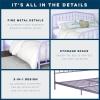 imageNovogratz Bushwick King Bed Frame Metal with Slightly Triangular Headboard Inset Spindles Adjustable Base for Storage No Box Spring Needed Gunmetal GreyLavender