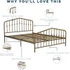 imageNovogratz Bushwick King Bed Frame Metal with Slightly Triangular Headboard Inset Spindles Adjustable Base for Storage No Box Spring Needed Gunmetal GreyGold