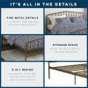 imageNovogratz Bushwick King Bed Frame Metal with Slightly Triangular Headboard Inset Spindles Adjustable Base for Storage No Box Spring Needed Gunmetal GreyGold