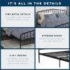 imageNovogratz Bushwick King Bed Frame Metal with Slightly Triangular Headboard Inset Spindles Adjustable Base for Storage No Box Spring Needed Gunmetal GreyBlack