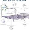 imageNovogratz Bushwick King Bed Frame Metal with Slightly Triangular Headboard Inset Spindles Adjustable Base for Storage No Box Spring Needed Gunmetal GreyLavender