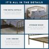 imageNovogratz Bushwick King Bed Frame Metal with Slightly Triangular Headboard Inset Spindles Adjustable Base for Storage No Box Spring Needed Gunmetal GreyGold