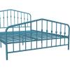 imageNovogratz Bushwick King Bed Frame Metal with Slightly Triangular Headboard Inset Spindles Adjustable Base for Storage No Box Spring Needed Gunmetal GreySea Blue