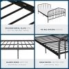imageNovogratz Bushwick King Bed Frame Metal with Slightly Triangular Headboard Inset Spindles Adjustable Base for Storage No Box Spring Needed Gunmetal GreyBlack