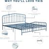 imageNovogratz Bushwick King Bed Frame Metal with Slightly Triangular Headboard Inset Spindles Adjustable Base for Storage No Box Spring Needed Gunmetal GreySea Blue