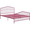 imageNovogratz Bushwick King Bed Frame Metal with Slightly Triangular Headboard Inset Spindles Adjustable Base for Storage No Box Spring Needed Gunmetal GreyHot Pink