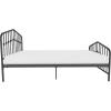 imageNovogratz Bushwick King Bed Frame Metal with Slightly Triangular Headboard Inset Spindles Adjustable Base for Storage No Box Spring Needed Sea BlueBlack