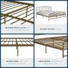 imageNovogratz Bushwick King Bed Frame Metal with Slightly Triangular Headboard Inset Spindles Adjustable Base for Storage No Box Spring Needed Sea BlueGold