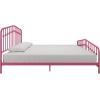 imageNovogratz Bushwick King Bed Frame Metal with Slightly Triangular Headboard Inset Spindles Adjustable Base for Storage No Box Spring Needed Sea BlueHot Pink