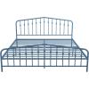 imageNovogratz Bushwick King Bed Frame Metal with Slightly Triangular Headboard Inset Spindles Adjustable Base for Storage No Box Spring Needed Sea BlueSea Blue