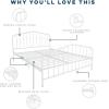 imageNovogratz Bushwick King Bed Frame Metal with Slightly Triangular Headboard Inset Spindles Adjustable Base for Storage No Box Spring Needed Sea BlueWhite