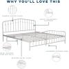 imageNovogratz Bushwick King Bed Frame Metal with Slightly Triangular Headboard Inset Spindles Adjustable Base for Storage No Box Spring Needed Sea BlueWhite