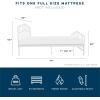 imageNovogratz Bushwick King Bed Frame Metal with Slightly Triangular Headboard Inset Spindles Adjustable Base for Storage No Box Spring Needed Sea BlueWhite