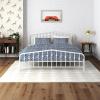 imageNovogratz Bushwick King Bed Frame Metal with Slightly Triangular Headboard Inset Spindles Adjustable Base for Storage No Box Spring Needed Sea BlueWhite
