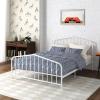 imageNovogratz Bushwick King Bed Frame Metal with Slightly Triangular Headboard Inset Spindles Adjustable Base for Storage No Box Spring Needed Sea BlueWhite