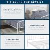 imageNovogratz Bushwick King Bed Frame Metal with Slightly Triangular Headboard Inset Spindles Adjustable Base for Storage No Box Spring Needed Sea BlueWhite
