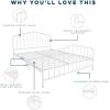 imageNovogratz Bushwick King Bed Frame Metal with Slightly Triangular Headboard Inset Spindles Adjustable Base for Storage No Box Spring Needed Sea BlueWhite