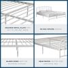 imageNovogratz Bushwick King Bed Frame Metal with Slightly Triangular Headboard Inset Spindles Adjustable Base for Storage No Box Spring Needed Sea BlueWhite