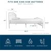 imageNovogratz Bushwick King Bed Frame Metal with Slightly Triangular Headboard Inset Spindles Adjustable Base for Storage No Box Spring Needed Sea BlueWhite