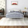 imageNovogratz Bushwick King Bed Frame Metal with Slightly Triangular Headboard Inset Spindles Adjustable Base for Storage No Box Spring Needed Sea BlueWhite