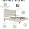 imageNovogratz Louis Upholstered Bed Frame with High Tufted Headboard King Textured Ivory CanvasKing