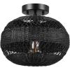 imageGLOBE Electric 65790 1Light Flush Mount Ceiling Light Matte Brass Cream Rattan ShadeBeth