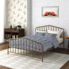 imageNovogratz Bushwick King Bed Frame Metal with Slightly Triangular Headboard Inset Spindles Adjustable Base for Storage No Box Spring Needed Gunmetal GreyGold