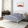 imageNovogratz Bushwick King Bed Frame Metal with Slightly Triangular Headboard Inset Spindles Adjustable Base for Storage No Box Spring Needed Sea BlueWhite