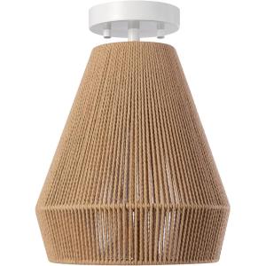 imageGLOBE Electric 65790 1Light Flush Mount Ceiling Light Matte Brass Cream Rattan ShadeGrant