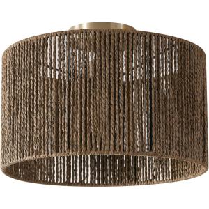 imageGLOBE Electric 65790 1Light Flush Mount Ceiling Light Matte Brass Cream Rattan ShadeLulu