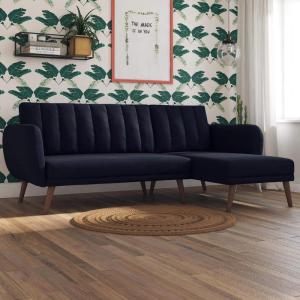 imageNovogratz 2276629N Brittany Sofa Blue Linen Sectional FutonBlue Linen