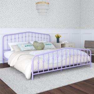 imageNovogratz Bushwick King Bed Frame Metal with Slightly Triangular Headboard Inset Spindles Adjustable Base for Storage No Box Spring Needed Gunmetal GreyLavender