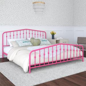 imageNovogratz Bushwick King Bed Frame Metal with Slightly Triangular Headboard Inset Spindles Adjustable Base for Storage No Box Spring Needed Gunmetal GreyHot Pink