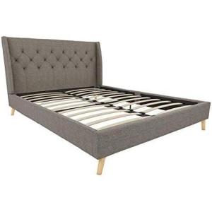 imageNovogratz Her Majesty Tufted Upholstered Bed Frame Full Pink LinenGrey Linen