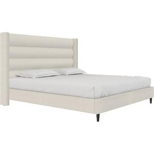 imageNovogratz Louis Upholstered Bed Frame with High Tufted Headboard King Textured Ivory CanvasKing