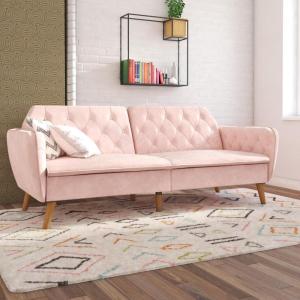 imageNovogratz Tallulah Memory Foam Futon Couch Bed Futon Sofa Bed  Tan Basket WeavePink