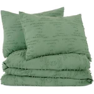 imageNovogratz By Utica Corbel 150 Thread Count 100 Cotton Soft Comfortable Cozy Bold Easy Care Geometric Textured Clip Jacquard Comforter Set Sage FullQueenGreen