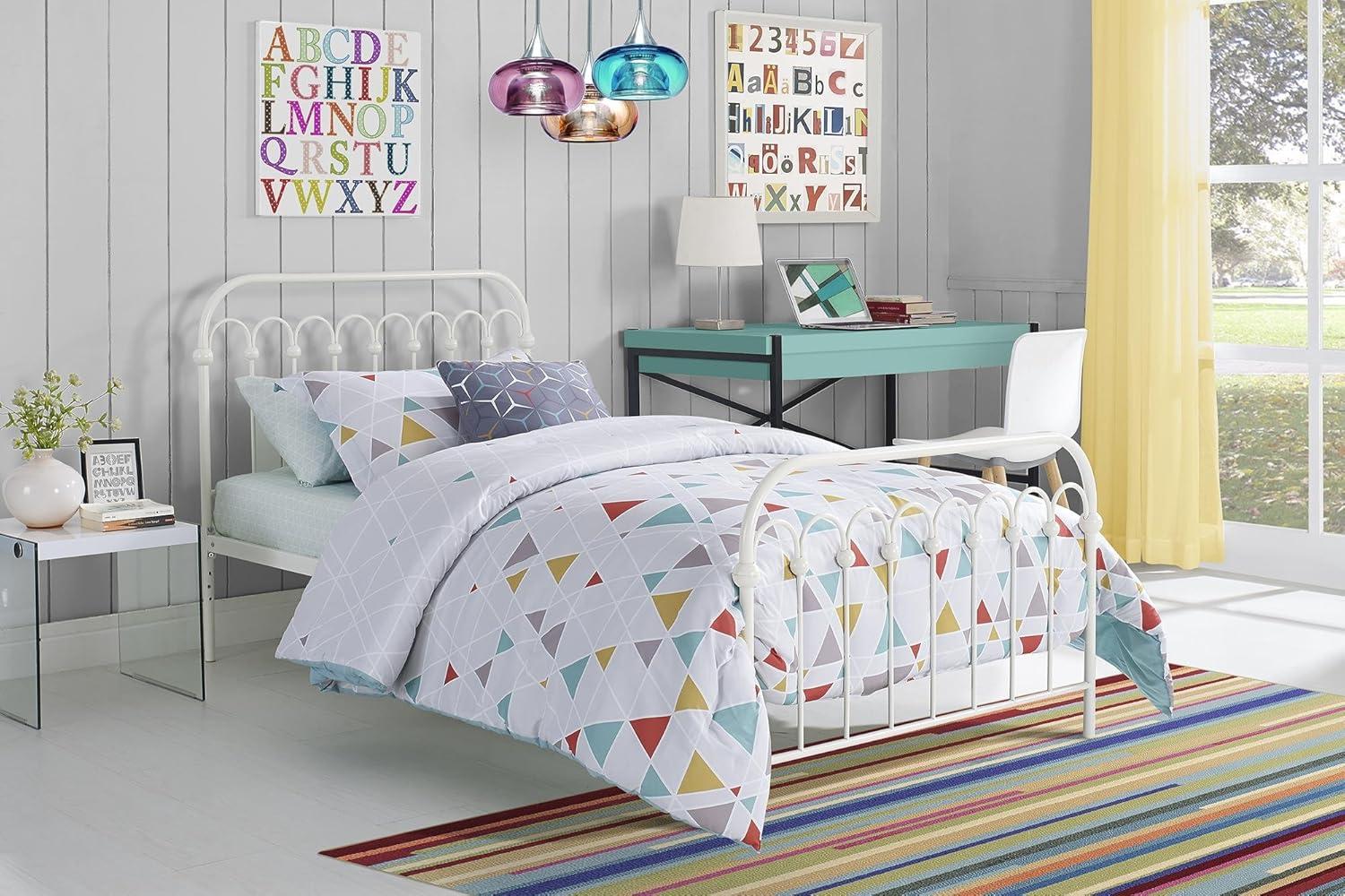 imageNovogratz Bright Pop Metal Twin Bed Frame with Headboard Adjustable Height for Underbed Storage Metal Slats Included Twin WhiteWhite