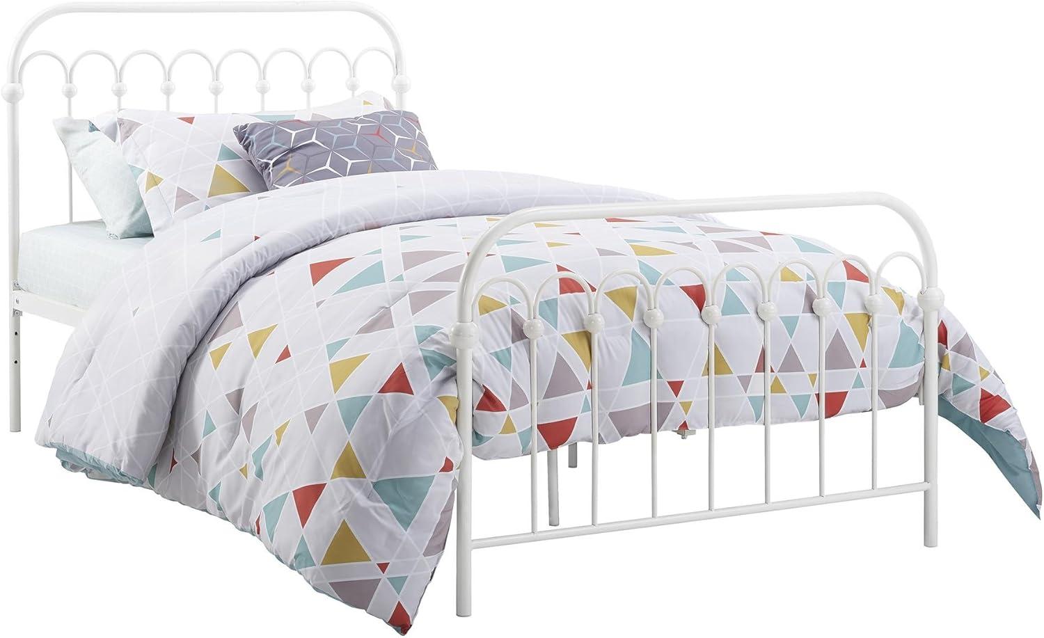 imageNovogratz Bright Pop Metal Twin Bed Frame with Headboard Adjustable Height for Underbed Storage Metal Slats Included Twin WhiteWhite