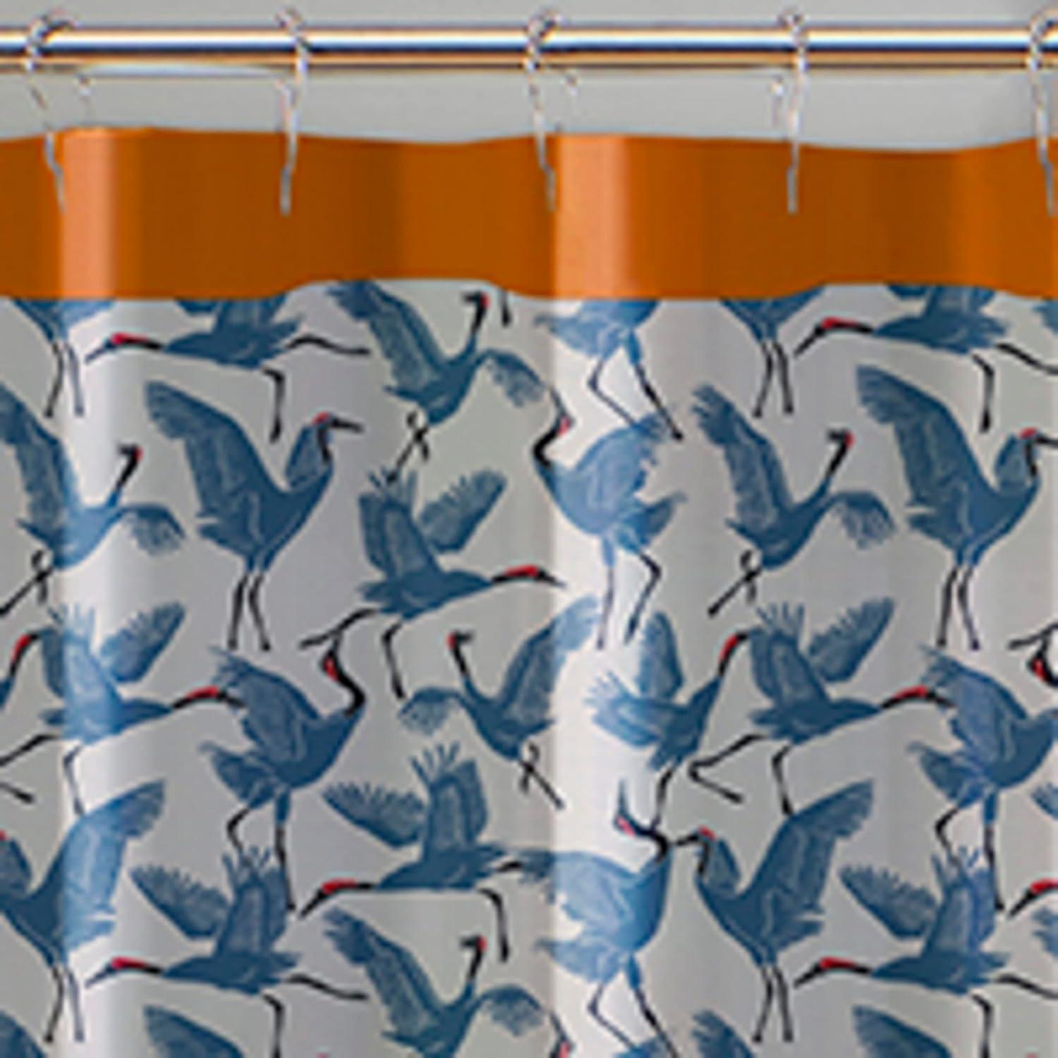 imageFamily of Cranes 100 Cotton Lightweight Top Buttonhole Machine Washable Easy Care Decorative Shower Curtain for Bathroom Blue 72quot W x 72quot L