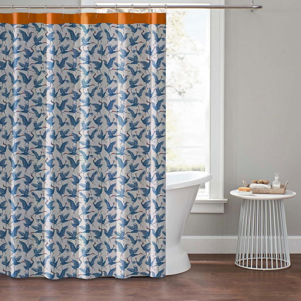 imageFamily of Cranes 100 Cotton Lightweight Top Buttonhole Machine Washable Easy Care Decorative Shower Curtain for Bathroom Blue 72quot W x 72quot L