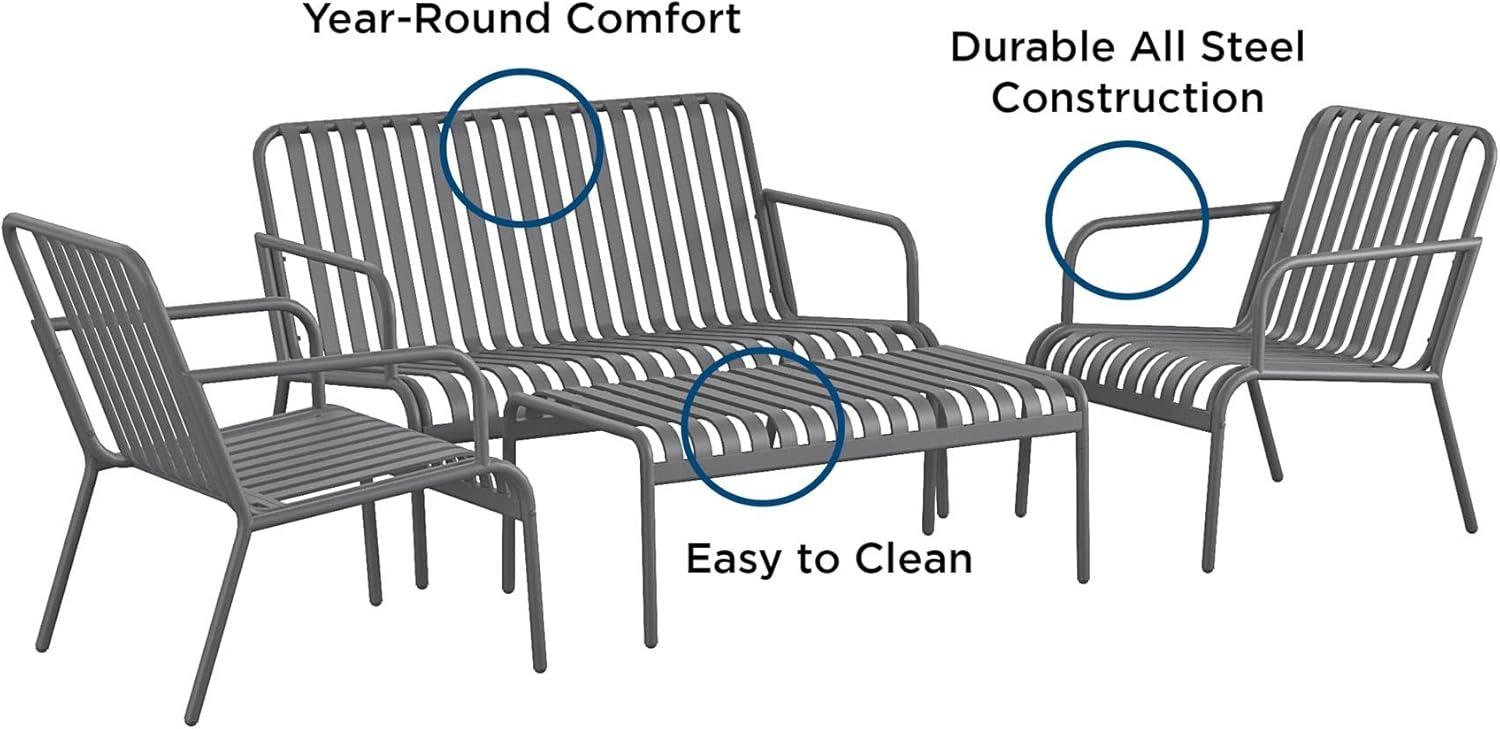 imageNovogratz Poolside Gossip Ola 4 Piece All Steel Conversation Set French BlueCharcoal